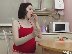 Pregnant Anastasia Fucks Herself in the Kitchen!
